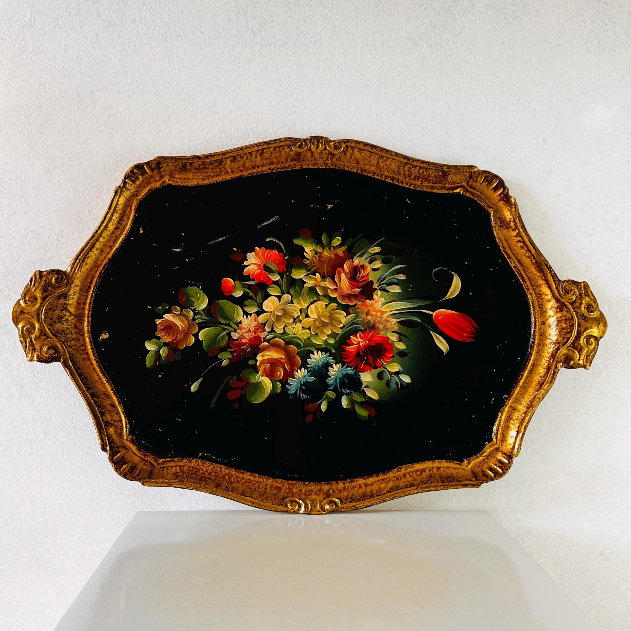 641fdf49-cce2-5890-8e4d-ee21e81d957e.jpg Large Hand Painted Florentine Wood Tray – Italian Vintage Decor - Image 1
