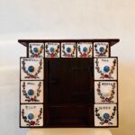 Antique Dutch Wooden Spices Cabinet Blue Ceramic Drawers 1930s Farmers Wall Cabinet Kitchen Country Style Art Deco