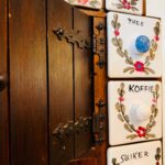 Antique Dutch Wooden Spices Cabinet Blue Ceramic Drawers 1930s Farmers Wall Cabinet Kitchen Country Style Art Deco - Image 5