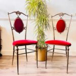 Italian Brass Accent Chairs – Sculptural Pair, Hollywood Regency Style