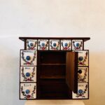 Antique Dutch Wooden Spices Cabinet Blue Ceramic Drawers 1930s Farmers Wall Cabinet Kitchen Country Style Art Deco - Image 2