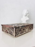 Silver-plated Filigree Vintage Jewelry Box: Vanity Trinket Box - Image 3