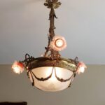 Deposit 10% for French Art Deco Chandelier: Vianne Frosted Pink Glass, 1930s