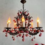 Floral Tole Chandelier – 8 Arm Light Fixture with Pink Roses, Romantic Cottage Style - Image 4
