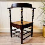 Wood and Rattan Corner Chair – Mid Century Accent Chair, Small Vintage Side Chair - Image 4