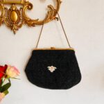 Black Micro Beaded Handbag – French Evening Purse, 1920-1940s Classic Clutch - Image 3
