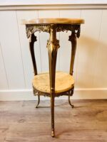 Hollywood Regency Marble Pedestal Table – Onyx Stone Side Table, Tall Accent for Glam Decor - Image 4