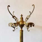 Italian Brass Standing Coat Rack – Hollywood Regency Hall Tree with 4 Hooks