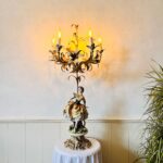 Tall Brass Candelabra Torchiere Lamp Handcrafted Vintage Regency Light