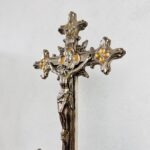 Glass Dome Crucifix – Vintage Standing Cross Display with Ornate Brass Base - Image 4