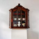 Vintage Dutch-Style Wood Wall Cabinet with Glass Door