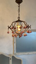 Vintage Porcelain Floral Chandelier – Small Pink Rose Light, Romantic Cottage Lighting - Image 3