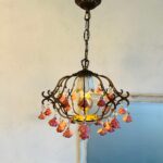 Vintage Porcelain Floral Chandelier – Small Pink Rose Light, Romantic Cottage Lighting