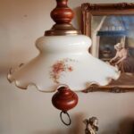 Mid Century Pendant Light – Opaline Glass Globe with Wood Handle, Pull Down Ceiling Lamp - Image 2