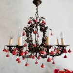 Floral Tole Chandelier – 8 Arm Light Fixture with Pink Roses, Romantic Cottage Style - Image 2
