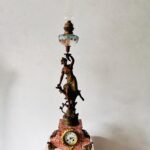 French Mantel Clock with Sculpture and Oil Lamp – Retour Des Hirondelles Belin
