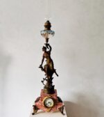 French Mantel Clock with Sculpture and Oil Lamp – Retour Des Hirondelles Belin