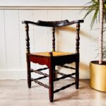 Wood and Rattan Corner Chair – Mid Century Accent Chair, Small Vintage Side Chair