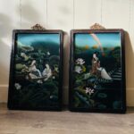 Pair of Lacquered Wood Panels – Geishas and Mountain Landscapes, Midcentury Asian Wall Decor - Image 3
