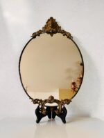 Italian Brass Wall Mirror with Cherub Motif – Ornate Vintage Accent Piece - Image 2