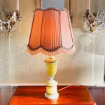 Genuine Alabaster Table Lamp with Fringe Shade – Cream Stone Base, Mid Century Accent Lighting - Image 9