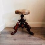 Victorian Wood Piano Stool – Adjustable Round Seat with Turned Legs