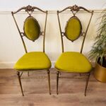 Pair of Italian Brass Boudoir Chairs – Hollywood Regency Baroque Style - Image 5