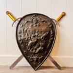 Copper and Brass Wall Plaque – Heraldic Shield with Crossed Swords, Medieval Style Accent