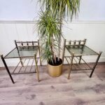 Brass and Glass Nesting Tables – Hollywood Regency Side Table Set, Mid Century Glam Nightstands - Image 2