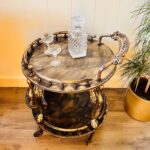 Mid Century Bar Cart – Wooden Serving Trolley on Wheels, Side Table Storage - Image 3