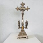 Glass Dome Crucifix – Vintage Standing Cross Display with Ornate Brass Base - Image 3