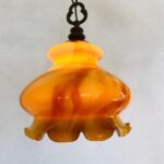 Scalloped Glass Pendant Light – Farmhouse Ceiling Fixture, Rustic Cottage Style