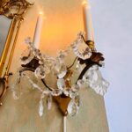 Pair of French Crystal Wall Sconces –Art Nouveau Style Lighting with Brass Arms - Image 4