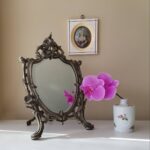 Gothic Table Mirror with Beveled Glass – Freestanding Vintage Metal Frame