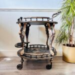 Mid Century Bar Cart – Wooden Serving Trolley on Wheels, Side Table Storage - Image 5