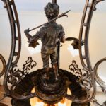 6-Arm Brass Chandelier with Depart de Peche Signed E. Moisant Inspired Lighting - Image 4