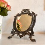 Vintage Beveled Mirror Freestanding Silver Plated Frame Mod Depose Signed Pavot