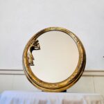 French Tabletop Vanity Mirror – Oval Brass Frame, Free-Standing Rococo Style - Image 2