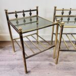 Brass and Glass Nesting Tables – Hollywood Regency Side Table Set, Mid Century Glam Nightstands - Image 4