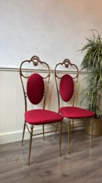 Pair of Brass Accent Chairs – Mid-Century Glam Hollywood Regency Seating - Image 4