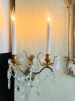 Pair of French Crystal Wall Sconces –Art Nouveau Style Lighting with Brass Arms - Image 3