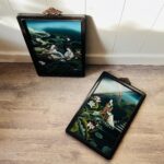 Pair of Lacquered Wood Panels – Geishas and Mountain Landscapes, Midcentury Asian Wall Decor - Image 2