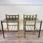 Brass and Glass Nesting Tables – Hollywood Regency Side Table Set, Mid Century Glam Nightstands