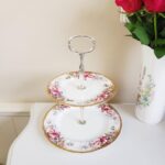 Queen Anne Bone China Tiered Tray – Summer Rose Pattern, Double Dessert Stand - Image 4