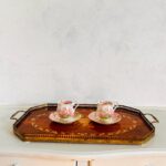 Italian Inlaid Wood Tray with Brass Handles – 60s Decorative Serving Piece