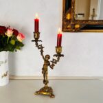 Bronze 2-Arm Candleholder – Aged Patina Table Candelabra, Elegant Vintage Centerpiece Decor - Image 3