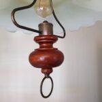 Mid Century Pendant Light – Opaline Glass Globe with Wood Handle, Pull Down Ceiling Lamp - Image 9
