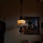 Mid Century Pendant Light – Opaline Glass Globe with Wood Handle, Pull Down Ceiling Lamp - Image 6