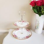 Queen Anne Bone China Tiered Tray – Summer Rose Pattern, Double Dessert Stand - Image 7