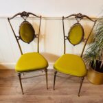 Pair of Italian Brass Boudoir Chairs – Hollywood Regency Baroque Style